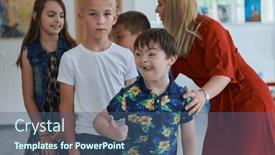  Presentation with wait - Slide deck featuring preschool-children-wait-in-line background and a ocean colored foreground