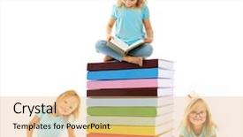  Presentation with stack books - Amazing presentation theme having preschool collage - cute little girl sitting backdrop and a coral colored foreground