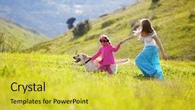  Presentation with preschool family - PPT layouts with preschool countries - happy family walking with dog background and a yellow colored foreground