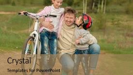  Presentation with walk - Presentation theme having preschool countries - two little daughters kissing father background and a coral colored foreground