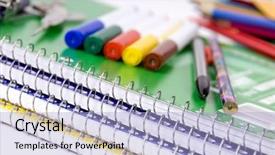  Presentation with first - Cool new PPT theme with preschool dayschool - school supplies await the first backdrop and a light blue colored foreground