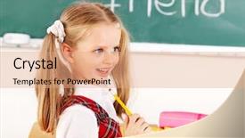  Presentation with blackboard - Beautiful presentation theme featuring preschool dayschool - schoolchild in classroom with blackboard backdrop and a coral colored foreground