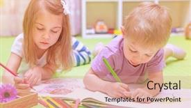  Presentation with happy baby - Amazing PPT theme having preschool developing drawing skills talent backdrop and a coral colored foreground