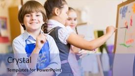  Presentation with children painting - Amazing theme having preschool kids - little children painting and playing backdrop and a  colored foreground