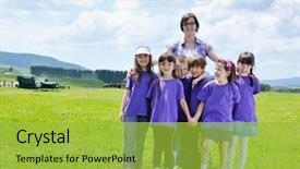  Presentation with happy kids - Presentation theme consisting of preschool kids group have fun background and a  colored foreground