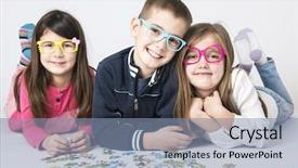  Presentation with preschool blocks kids play - Slide deck featuring preschool kids playing with puzzle background and a seafoam green colored foreground