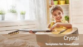  Presentation with guitar - Presentation theme featuring preschool music - cute little child girl playing background and a coral colored foreground