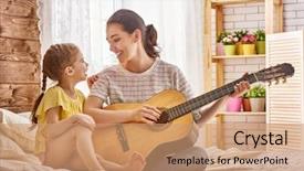  Presentation with preschool family - Presentation theme having preschool music - happy family mother and daughter background and a coral colored foreground