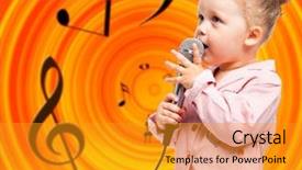  Presentation with music notes - Audience pleasing PPT layouts consisting of preschool music - little girl with microphone backdrop and a  colored foreground