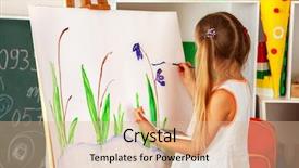  Presentation with draw kids - Cool new theme with preschool rainbow - children painting brush on easel backdrop and a coral colored foreground