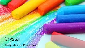  Presentation with rainbow crayons - PPT theme enhanced with preschool rainbow - oil pastel crayons background and a arctic colored foreground