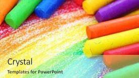  Presentation with rainbow crayons - Beautiful presentation theme featuring preschool rainbow - oil pastel crayons backdrop and a blonde colored foreground