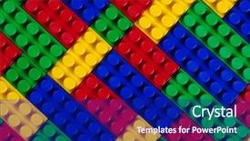  Presentation with building blocks - Presentation design consisting of preschool rainbow - plastic building blocks multicolor background background and a navy blue colored foreground