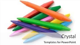  Presentation with rainbow crayons - Presentation consisting of preschool rainbow - top view of colorful plastic background and a white colored foreground
