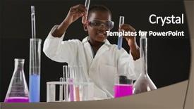  Presentation with chemical experiment - Beautiful PPT theme featuring preschool science - attentive schoolgirl doing a chemical backdrop and a dark gray colored foreground
