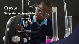  Presentation with microscope - Theme consisting of preschool science - attentive schoolgirl using microscope background and a dark gray colored foreground