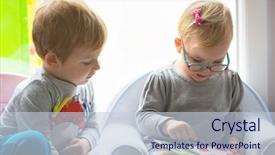  Presentation with girl reading - Beautiful slide set featuring preschool science - boy and girl twins reading backdrop and a lemonade colored foreground