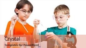  Presentation with biochemistry - Presentation theme having preschool science - two little boys doing biochemistry background and a coral colored foreground