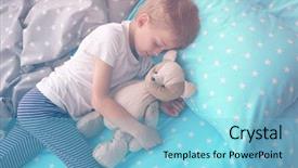  Presentation with teddy bear - Cool new PPT theme with preschool stars - adorable little boy sleeping backdrop and a  colored foreground