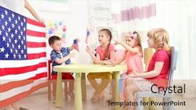  Presentation with american flag - Theme consisting of preschool stars - children and american flag background and a  colored foreground