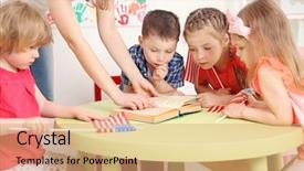  Presentation with american flag - Slides featuring preschool stars - children and american flag background and a coral colored foreground