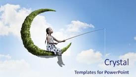  Presentation with stars moon - Presentation design with preschool stars - little girl sitting on moon background and a sky blue colored foreground