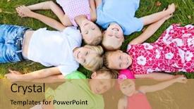  Presentation with children - Audience pleasing PPT layouts consisting of preschool stars - six cute children lying backdrop and a coral colored foreground
