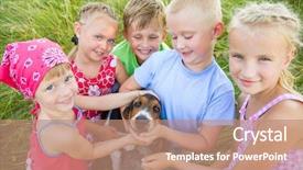  Presentation with children playing - Beautiful PPT layouts featuring preschool stars - six cute children playing backdrop and a coral colored foreground