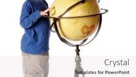  Presentation with globe - Colorful PPT layouts enhanced with preschooler-carefully-studying-a-world backdrop and a white colored foreground