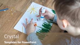  Presentation with couscous - Audience pleasing slide deck consisting of preschooler-paints-pictures-at-home backdrop and a coral colored foreground