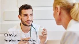  Presentation with iv therapy - Beautiful slide deck featuring prescribe drugs - doctor explains tablet consumption backdrop and a soft green colored foreground