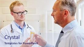  Presentation with medicament - Amazing slide set having prescribe drugs - doctor gives medicament to senior backdrop and a sky blue colored foreground