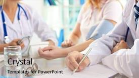  Presentation with writing pen - Colorful presentation theme enhanced with prescription blank at medical backdrop and a coral colored foreground