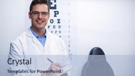  Presentation with ophthalmology - Cool new theme with prescription chart - portrait of optometrist writing backdrop and a light blue colored foreground
