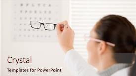  Presentation with glasses blurry eye chart - Presentation theme featuring prescription glasses and eye chart background and a sky blue colored foreground