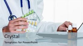  Presentation with prescription medication - Cool new presentation design with prescription tablets from the pharmacy backdrop and a light blue colored foreground
