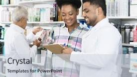  Presentation with chemist - Cool new presentation theme with prescription to customer in pharmacy backdrop and a sky blue colored foreground