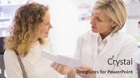  Presentation with prescription - Colorful presentation design enhanced with prescription to patient at pharmacy backdrop and a lemonade colored foreground