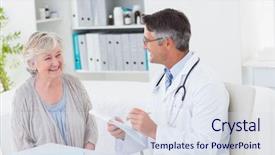  Presentation with prescriptions - Theme featuring prescriptions for senior female patient background and a sky blue colored foreground