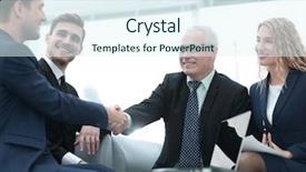  Presentation with shaking hands - Presentation design featuring partners concluding deal and shaking background and a sky blue colored foreground