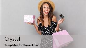  Presentation with straw - Slide deck with present box and shopping bag background and a light gray colored foreground