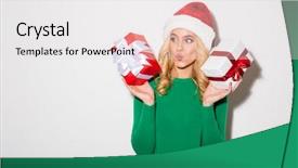  Presentation with christmas girl - Beautiful presentation design featuring present boxes and looking away backdrop and a white colored foreground