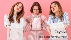  Presentation with photo - Cool new PPT layouts with present boxes at happy sleepover backdrop and a coral colored foreground