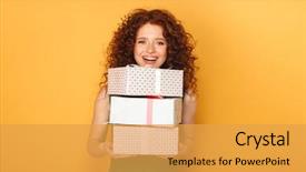  Presentation with boxing woman and a tawny - Audience pleasing PPT layouts consisting of present boxes isolated over yellow backdrop and a yellow colored foreground