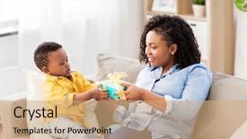  Presentation with happy birthday baby - Audience pleasing PPT theme consisting of present to her baby son backdrop and a coral colored foreground