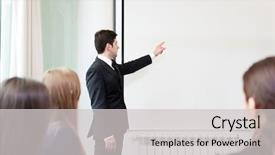  Presentation with office - PPT theme consisting of presentaion contents - business man making a presentation background and a light gray colored foreground
