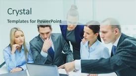  Presentation with team discussion - Colorful presentation design enhanced with problem solving presentation - business technology and teamwork concept backdrop and a sky blue colored foreground