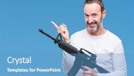  Presentation with weapon - PPT theme enhanced with presentation bullet - middle age senior hoary criminal background and a teal colored foreground