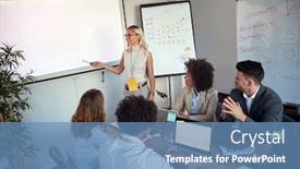  Presentation with multiracial team of young doctors stacking hands - PPT theme having presentation-by-young-caucasian-businesswoman background and a teal colored foreground