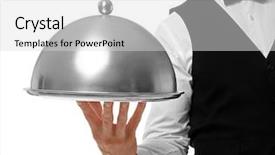  Presentation with cd cover - PPT layouts featuring presentation covers - waiter holding metal tray background and a light gray colored foreground